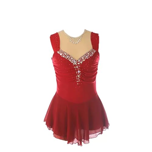 DDJITUO Eiskunstlauf Kleid, Elegantes ärmelloses Wettkampfkostüm mit Strasssteinen, Gymnastik-Ballett-Tanz-Trikotkleid,M, Wine red von DDJITUO