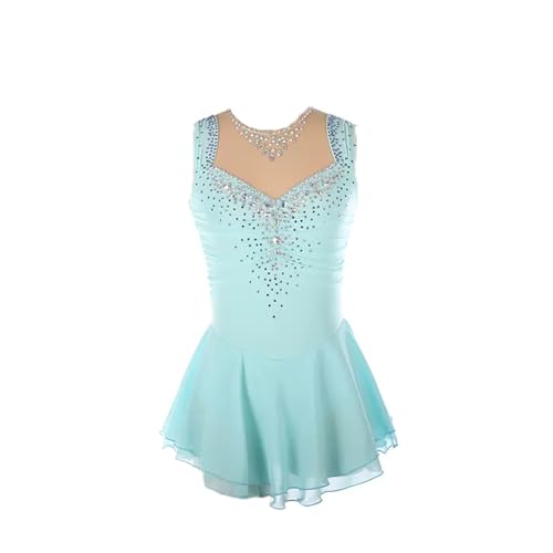 DDJITUO Eiskunstlauf Kleid, Elegantes ärmelloses Wettkampfkostüm mit Strasssteinen, Gymnastik-Ballett-Tanz-Trikotkleid,M,Light Blue von DDJITUO