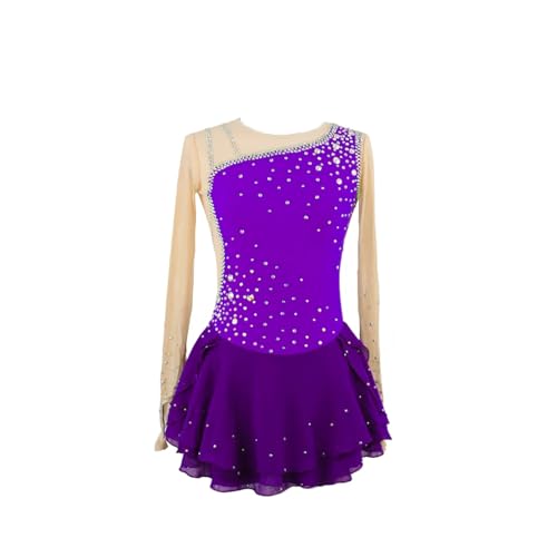 DDJITUO Eiskunstlauf Kleid, Elegantes mit Strasssteinen besetztes langärmliges Wettkampfkostüm, Gymnastik-, Lyrischer-Ballett-Tanz-Trikotanzug, Eislaufkleid,S, Violet von DDJITUO