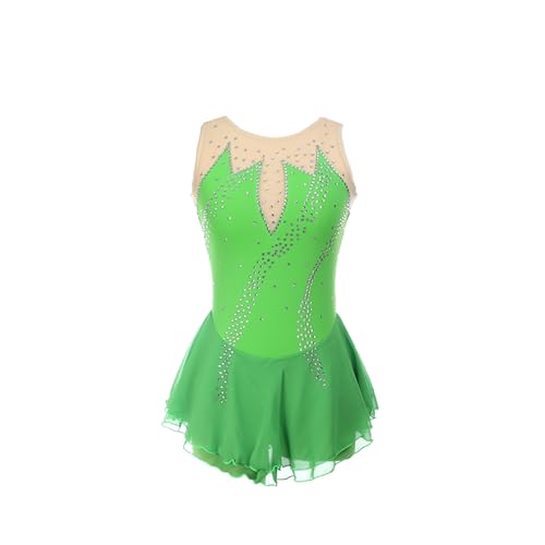 DDJITUO Eiskunstlauf Kleid, Klassisches ärmelloses Wettkampfkostüm mit Strasssteinen, Gymnastik-Ballett-Tanz-Trikotkleid,2XS, Green von DDJITUO