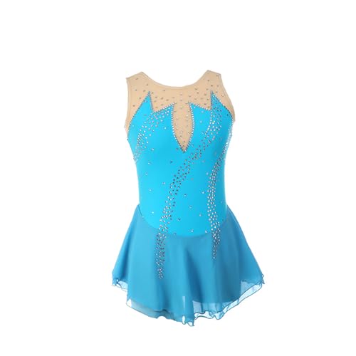 DDJITUO Eiskunstlauf Kleid, Klassisches ärmelloses Wettkampfkostüm mit Strasssteinen, Gymnastik-Ballett-Tanz-Trikotkleid,3XS, Sky Blue von DDJITUO