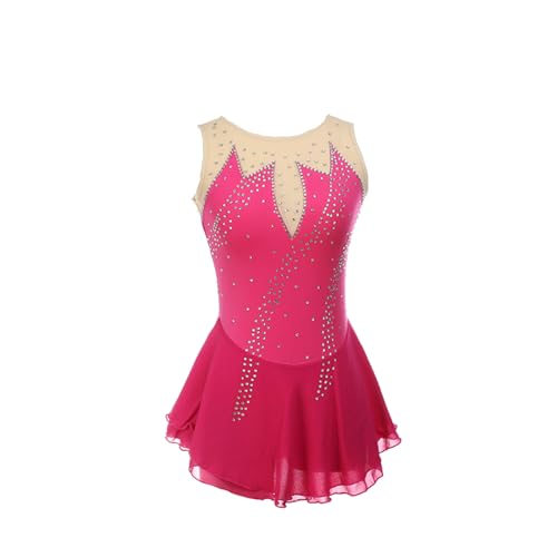 DDJITUO Eiskunstlauf Kleid, Klassisches ärmelloses Wettkampfkostüm mit Strasssteinen, Gymnastik-Ballett-Tanz-Trikotkleid,L, Rose red von DDJITUO