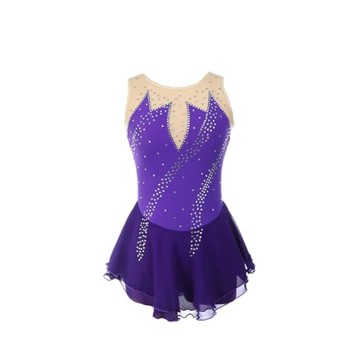 DDJITUO Eiskunstlauf Kleid, Klassisches ärmelloses Wettkampfkostüm mit Strasssteinen, Gymnastik-Ballett-Tanz-Trikotkleid,XL, Violet von DDJITUO