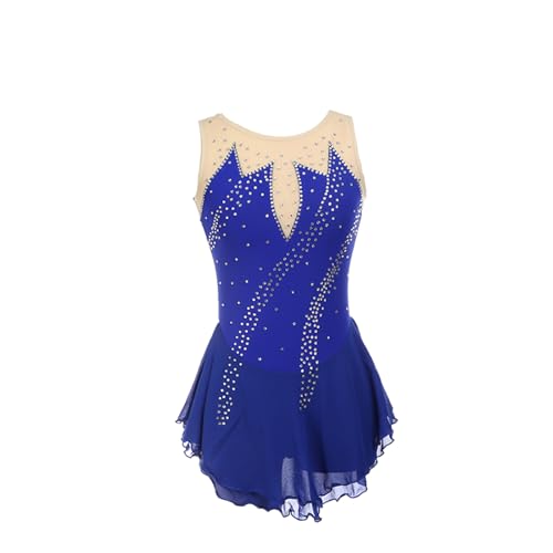 DDJITUO Eiskunstlauf Kleid, Klassisches ärmelloses Wettkampfkostüm mit Strasssteinen, Gymnastik-Ballett-Tanz-Trikotkleid,XS, Royal Blue von DDJITUO