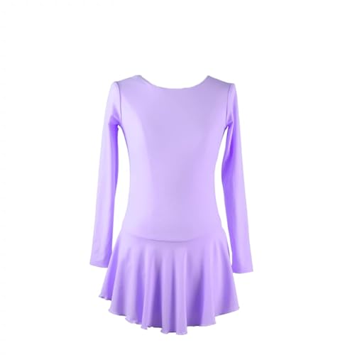 DDJITUO Eiskunstlauf Kleid, Langärmliges rundhalsiges einfarbiges Wettkampfkostüm, Gymnastik-, lyrisches Ballett-Tanztrikot, Eislaufkleid,M, Violet von DDJITUO