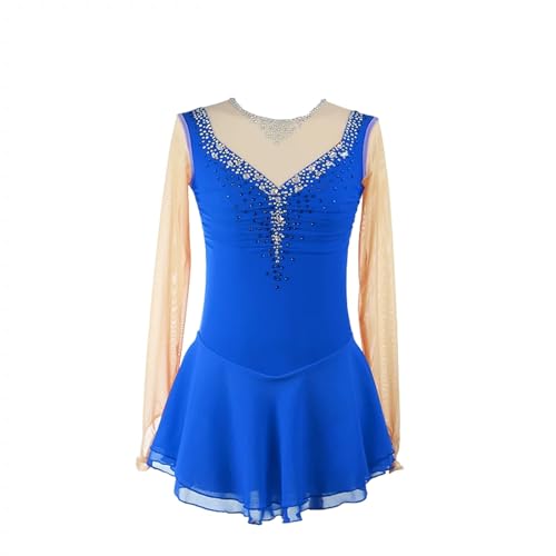 DDJITUO Eiskunstlauf Kleid, Temperamentvolles mit Strasssteinen besetztes Wettkampfkostüm, Gymnastik-, lyrisches Ballett- und Tanztrikot, Eislaufkleid,2XS, Royal Blue von DDJITUO