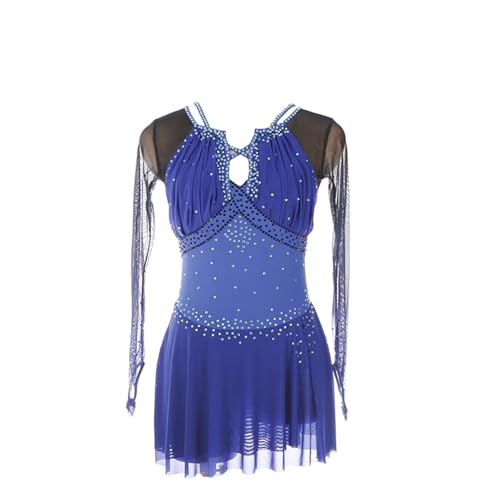 DDJITUO Eiskunstlauf Kleid, Wettbewerbskostüm mit Netz-Strass-Farbverlauf, Gymnastik-Ballett-Tanz-Trikotkleid,2XS,Blue von DDJITUO