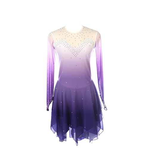 DDJITUO Eiskunstlauf Kleid, Wettbewerbskostüm mit temperamentvollem Farbverlaufsnetz und Strasssteinen, Gymnastik-Ballett-Tanz-Trikotkleid,2XL,Purple von DDJITUO