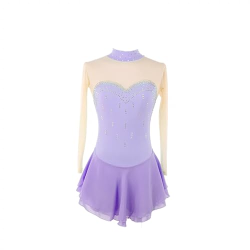 DDJITUO Eiskunstlauf Kleid, Wettkampfkostüm mit funkelndem Strass-Stehkragen,Gymnastik -Lyrisches Ballett-Tanz-Trikot, Eislaufkleid,L, Light Purple von DDJITUO