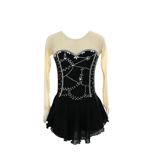 DDJITUO Eiskunstlauf Kleid, Wettkampfkostüm mit glänzenden Strass-Blumen, Gymnastik-Ballett-Tanz-Trikotkleid,2XS,Black von DDJITUO