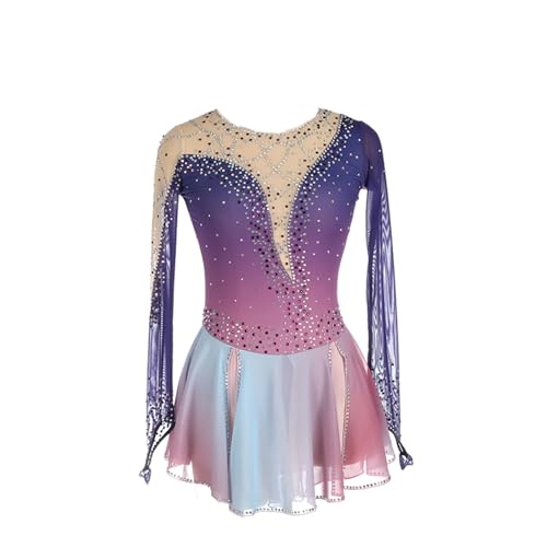 DDJITUO Eiskunstlauf Kleid, Wettkampfkostüm mit glänzenden Strasssteinen im Temperamentverlauf, Gymnastik-Ballett-Tanz-Trikotkleid,XS,Purple von DDJITUO