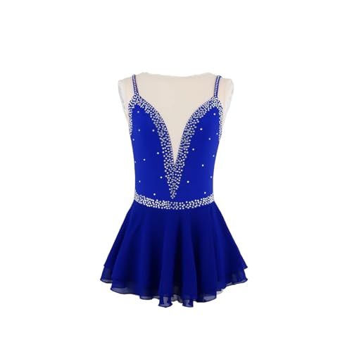 DDJITUO Eiskunstlauf Kleid, rückenfreies ärmelloses Wettkampfkostüm mit Strasssteinen, gymnastisches lyrisches Balletttanz-Trikot, Eislaufkleid,2XS, Royal Blue von DDJITUO