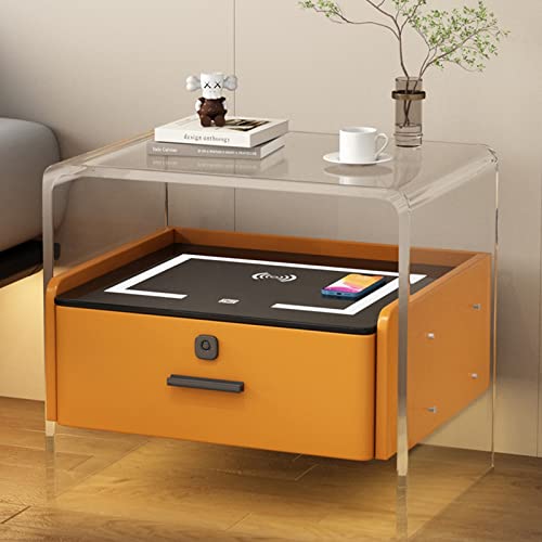 DDJKUAS Nachttisch, intelligenter Nachttisch mit kabellosem Smart-Ladegerät, Nachttisch mit Schublade mit Fingerabdruckschloss (Farbe: Orange, Größe: 16,5 x 15,7 x 18,9 cm Smooth Sailing von DDJKUAS