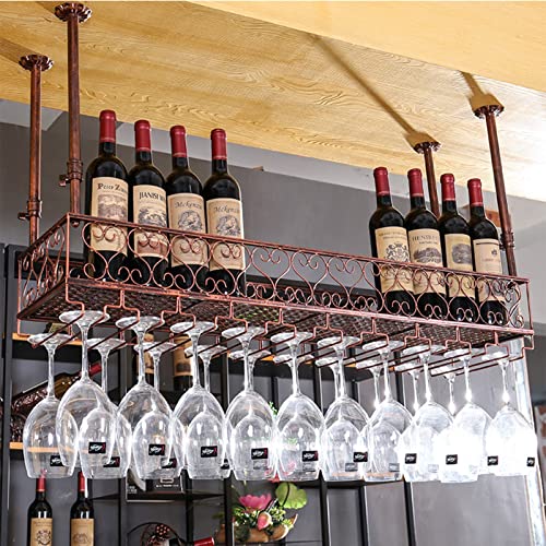 DDJKUAS Weinflaschenhalter Deckenweinregal, hängende Weinglasregale Stielglashalter Höhenverstellbares Dekorationsregal für Bars Restaurants Küchen, Bronze/140 * 25 cm (60 * 25 cm) Smooth Sailing von DDJKUAS