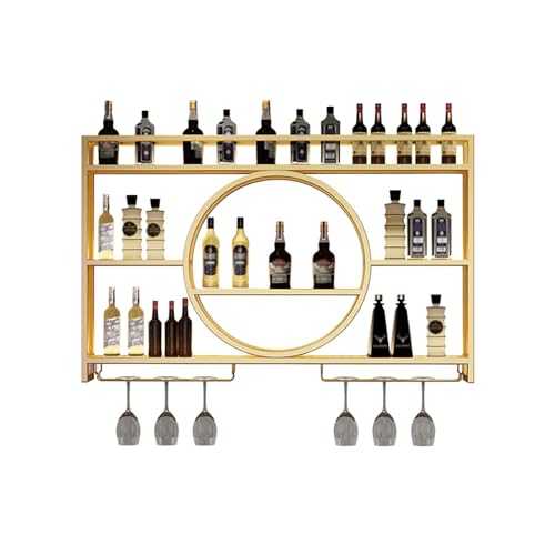 Industrielles Wand-Weinregal, hängende industrielle runde Weinregale, Barregale für Schnapsflaschen, hängende industrielle runde Weinregale, Glasregal-Eisen-Ausstellungsständer. Fo, Gold, 120 x 80 x von DDJKUAS