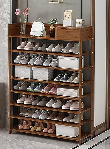 Schuhregal aus Bambus, mehrstöckig, groß, mit geräumigem oberen Schuhregal, freistehend, mit Schubladenaufbewahrung, Schuh-Organizer für Schrank, Eingangsbereich, Schlafzimmer (89,9 cm B x 24,1 cm T von DDJKUAS