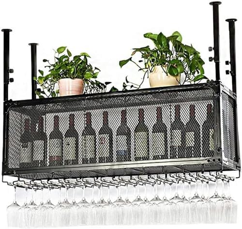 Wandweinregal Vintage Lagerregal Kelchregal | Wandmontiertes Weinflaschenregal aus Metall, Deckenweinregal | Hängendes Weinregal | Glashalter und Weinkorkenaufbewahrung, 60 x 35 cm Smooth sailing von DDJKUAS