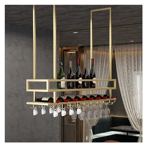 Weinglasregal an der Decke, hängende Weinregale mit Glashalter und Regal, an der Wand montiertes Weinglasregal, industrielles Weinregal aus Metall und Eisen, Flaschenhalter, Weinregalschrank, Perf, von DDJKUAS