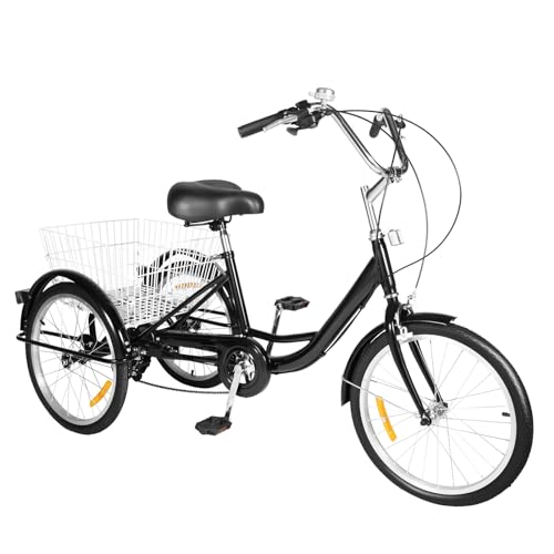 DDZcozy Dreirad für Erwachsene, 20 Zoll 8 Gang Dreiräder, 3 Räder Fahrrad mit Einkaufskorb, Cruiser Dreirad für Erwachsene Senioren von DDZcozy