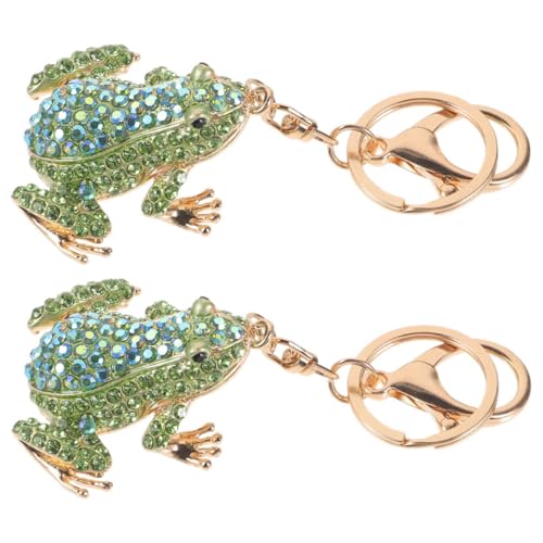 2st Frosch Schlüssel Bund Schlüsselring Schlüsselanhänger Charms Anhänger Frosch-taschenanhänger Damen-Rucksack-dekor Kristall-geldbörsenanhänger Green Zinklegierung DEARMAMY von DEARMAMY