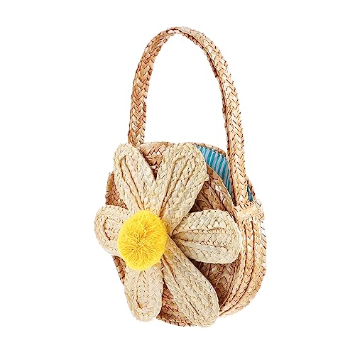 DEARMAMY 1 STK Tasche aus Blumenstroh Sommer Tragetaschen Kinderhandtasche Kinder Handtasche mit Blumenmuster Kinder Handtasche für den Kindergarten gewebte Handtasche handgewebte Tasche von DEARMAMY