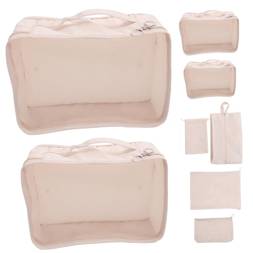 DEARMAMY 8-Teiliges Set Packwürfel für Koffer Versiegelung Taschenorganisator Handtaschen aufbewahrungssack Storage Pockets Packtaschen für Koffer Packwürfel für die Reise Polyester Beige von DEARMAMY