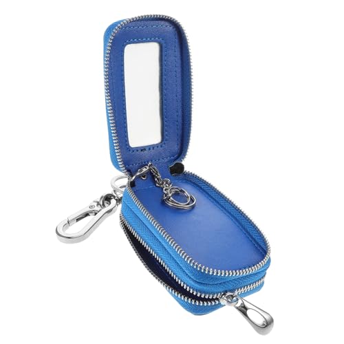 DEARMAMY Schlüsseltasche mit Kroko-Muster Schlüsselbörse Doppelte Schlüsseltasche Reißverschluss Schlüsselanhänger Schlüsseletui mit Reißverschluss Schlüssel-Organizer-Fall Rindsleder Blue von DEARMAMY