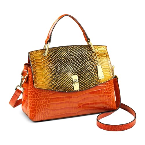 DEEVORCA Damen Vintage Handtasche Mode Krokodilmuster Umhängetasche Casual Mittel Pu Leder Messenger Umhängetaschen Dating Arbeiten Party Reisen Henkeltaschen Stilvoller Anhänger Orange von DEEVORCA