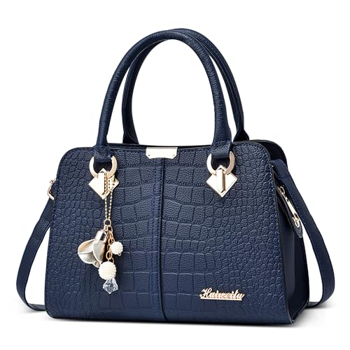 DEEVORCA Mode Damen Handtaschen Elegant Henkeltasche Schultertasche mit Griff Hängende Ornamente Kuriertaschen für Reise Shopper Täglich Urlaub Business Arbeiten PU Leder Damen Tote Bag Blau A von DEEVORCA