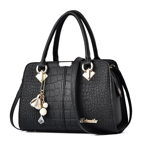 DEEVORCA Mode Damen Handtaschen Elegant Henkeltasche Schultertasche mit Griff Hängende Ornamente Kuriertaschen für Reise Shopper Täglich Urlaub Business Arbeiten PU Leder Damen Tote Bag Schwarz A DEEVORCA Mode Damen Handtaschen Elegant Henkeltasche Schultertasche mit Griff Hängende Ornamente Kuriertaschen für Reise Shopper Täglich Urlaub Business Arbeiten PU Leder Damen Tote Bag Schwarz A von DEEVORCA