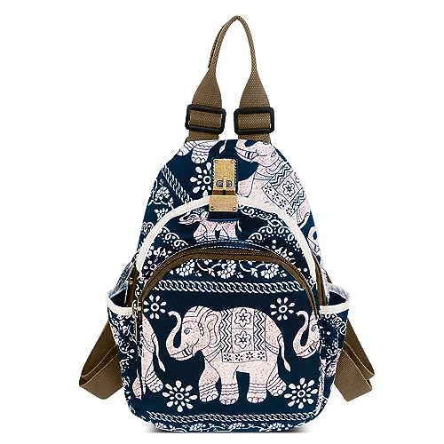 DEEVORCA Mode Damen Rucksack Vintage Umhängetasche Lässig Diebstahlsicherer Backpack Reisen Arbeit Schule Mehrere Taschen Schultertasche Nylon Print Cityrucksack Handtaschen Blau A von DEEVORCA