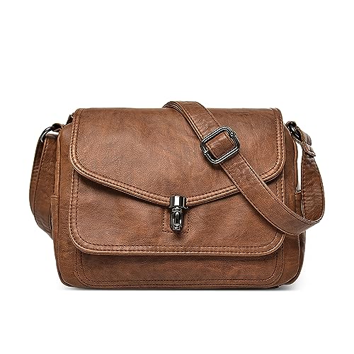 DEEVORCA Mode Damen Umhängetasche Vintage Casual Crossbody Tasche Reisen Dating Arbeiten Party Mittel Wasserdicht Pu Leder Frauen Messenger Bag Mehrere Taschen Leichte Handtasche Braun von DEEVORCA