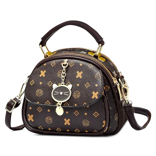 DEEVORCA Mode Damen Umhängetasche Vintage Casual Drucken Crossbody Tasche Reisen Dating Arbeiten Party Pu Leder Frauen Messenger Bag Mehrere Taschen Handtasche Niedlicher Anhänger Braun C von DEEVORCA