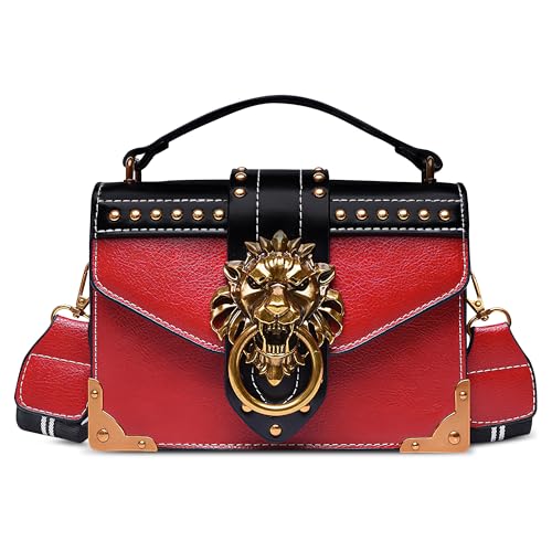 DEEVORCA Mode Damen Umhängetasche Vintage Metall Löwenkopf Dekoration Casual Crossbody Tasche Reisen Dating Arbeiten Party Pu Leder Frauen Messenger Bag Multifunktional Handtasche Rot DEEVORCA Mode Damen Umhängetasche Vintage Metall Löwenkopf Dekoration Casual Crossbody Tasche Reisen Dating Arbeiten Party Pu Leder Frauen Messenger Bag Multifunktional Handtasche Rot von DEEVORCA