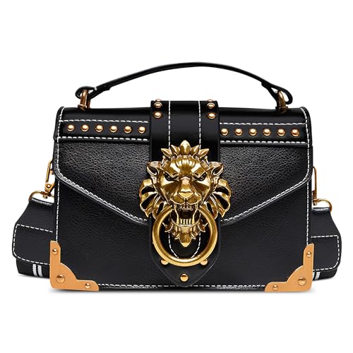 DEEVORCA Mode Damen Umhängetasche Vintage Metall Löwenkopf Dekoration Casual Crossbody Tasche Reisen Dating Arbeiten Party Pu Leder Frauen Messenger Bag Multifunktional Handtasche Schwarz DEEVORCA Mode Damen Umhängetasche Vintage Metall Löwenkopf Dekoration Casual Crossbody Tasche Reisen Dating Arbeiten Party Pu Leder Frauen Messenger Bag Multifunktional Handtasche Schwarz von DEEVORCA