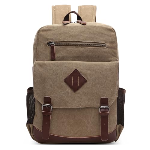 DEEVORCA Retro Canvas Herren Rucksack Mode Groß Kapazität Schulrucksack für 17.3 Zoll Laptop Mehrere Taschen Tagesrucksack Reisen Lässig Arbeit Camping Täglich Leinwand Herren Backpack Khaki von DEEVORCA