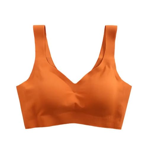 DEEYIN BHs für Damen, nahtloser Eisseiden-BH, abnehmbarer, gepolsterter Klimmzug-BH, bügelfrei, atmungsaktiv, Push-up-BH, Orange, Größe L von DEEYIN