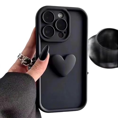 DEEYIN Handyhüllen, 3D-Liebesherz, Silikon, für iPhone 11, 12, 13, 14, 15 Pro Max, einfache Süßigkeiten-Hülle, für iPhone XR, Schwarz von DEEYIN