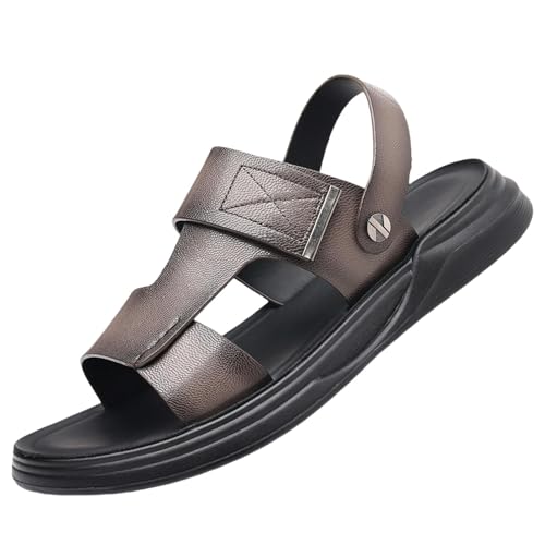 DEEYIN Hausschuhe Sommer neue Herrensandalen Kunstleder Strandschuhe Herren Casual Sandalen Herren Home Slippers - 55101 Grau-42 von DEEYIN