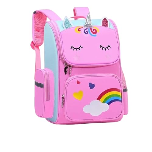 DEEYIN Mädchen-Rucksack, großes Fassungsvermögen, wasserdicht, Cartoon-Tierdruck, Campus-Rucksack, Rosa, Größe M von DEEYIN