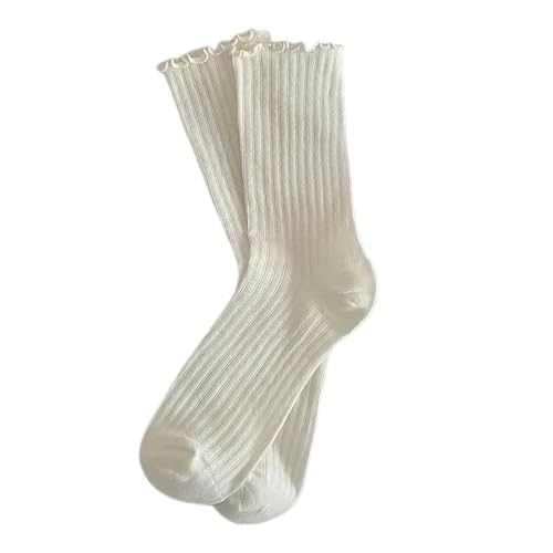 DEEYIN Slouch-Socken, süße Rüschensocken für Damen, Sommer, dünn, Netzstoff, atmungsaktiv, lose Socken, einfarbig, schwarz und weiß von DEEYIN