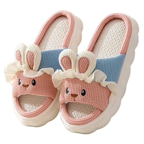 DEEYIN Sommer-Slipper Vier Jahreszeiten Universal Leinen Hausschuhe Damen Herren Home Slides Jungen Mädchen Indoor Hausschuhe Pink 44-45 von DEEYIN