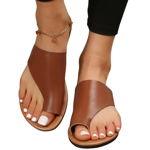 DEEYIN Sommerhausschuhe für Damen, große Größe, lässig, Sommer, flache Zehen, Hausschuhe, rutschfest, Strandsandalen, Hellbraun, 39 EU von DEEYIN