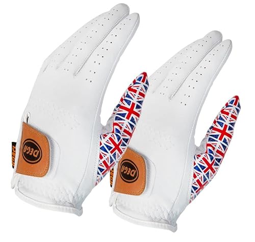 DEGA Golfhandschuhe für Herren, 100 % Cabretta-Leder, für Linkshänder, Daumen, Bedruckt (L, Union Jack Flag) von DEGA
