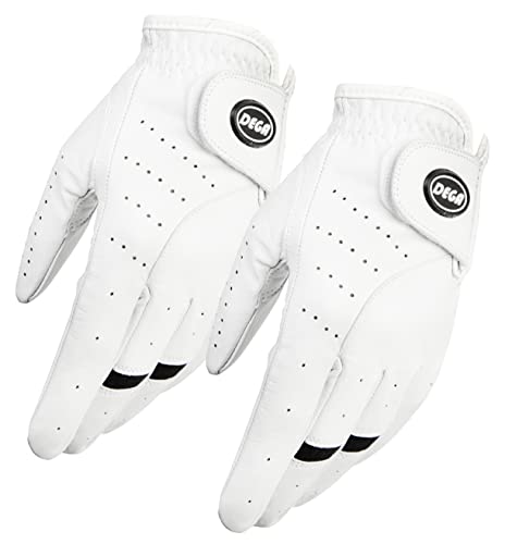 DEGA golfhandschuhe Herren Links, Cabretta-Leder, Linke Hand, 2 Stück, weicher Griff, Weiß (M/L, White) von DEGA