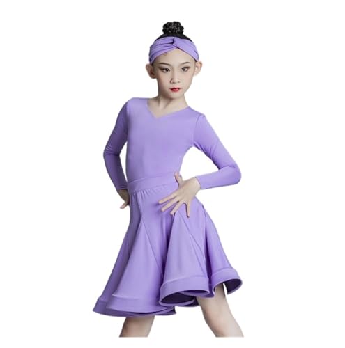 DENGFEN Kinder tanzen Overall Rock Anzug Latin Dance Performance Training Wear Latin Dress(Purple,M) von DENGFEN