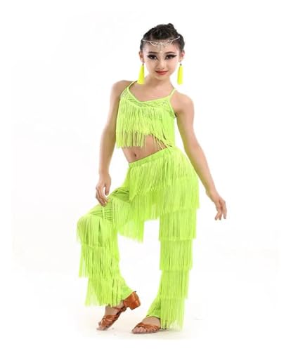 DENGFEN Samba Quaste Latin Dancewear Kostüme Mädchen Salsa Ballsaal Fransenbesatz Tanz Tops Hosen Kostüm Erwachsene Gesellschaftstanzkleid(Colour 4,Kids 150cm) von DENGFEN