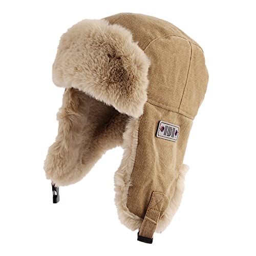 DEPAJA Russische Mütze Pilot Wintermütze Outdoor Russische Mütze Damenmütze Pilot Herren Шапка Ушанка Warm Bomber Trapper Ushanka,Khaki,56-60Cm von DEPAJA