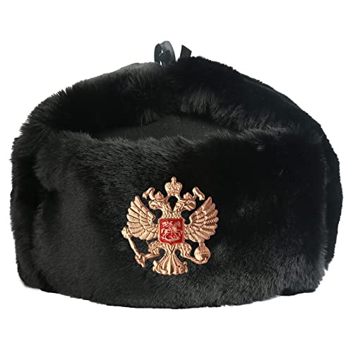 DEPAJA Russische Mütze Sowjetarmee Militärabzeichen Russland Uschanka Bomberhüte Pilot Trapper Trooper Hut Winter Kunstkaninchenfell Ohrenklappe Männer Schneekappen, Bk Nationalemblem, 54-58 cm DEPAJA Russische Mütze Sowjetarmee Militärabzeichen Russland Uschanka Bomberhüte Pilot Trapper Trooper Hut Winter Kunstkaninchenfell Ohrenklappe Männer Schneekappen, Bk Nationalemblem, 54-58 cm von DEPAJA