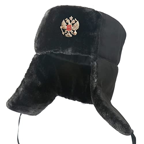 DEPAJA Russische Mütze Sowjetarmee Militärabzeichen Russland Uschanka Bomberhüte Pilot Trapper Trooper Hut Winter Ohrenklappe Männer Schneekappen, Schwarzer Adler Abzeichen, Einheitsgröße DEPAJA Russische Mütze Sowjetarmee Militärabzeichen Russland Uschanka Bomberhüte Pilot Trapper Trooper Hut Winter Ohrenklappe Männer Schneekappen, Schwarzer Adler Abzeichen, Einheitsgröße von DEPAJA